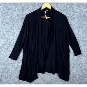 Left Coast Cardigan Top Womens Medium Black Stretch Open Front Long Sleeve